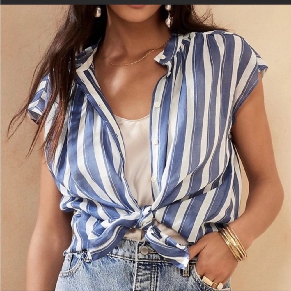 Banana Republic Blue and White Striped Tie-Front Blouse